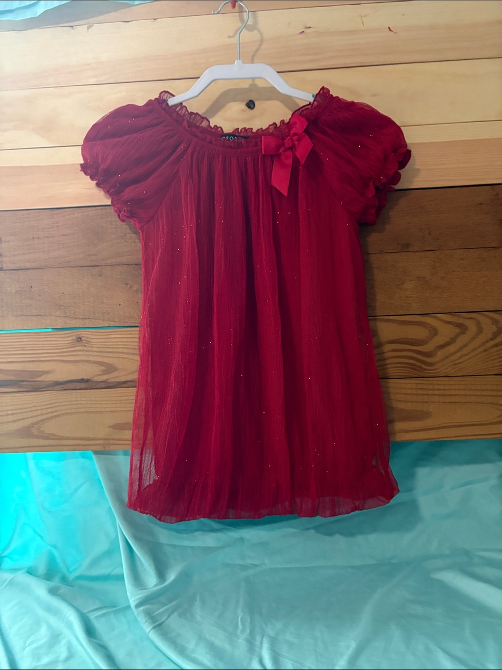 George Red Girls Sparkle Tulle Top